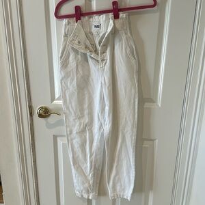 PAIGE denim white carrot paper bag waist pants